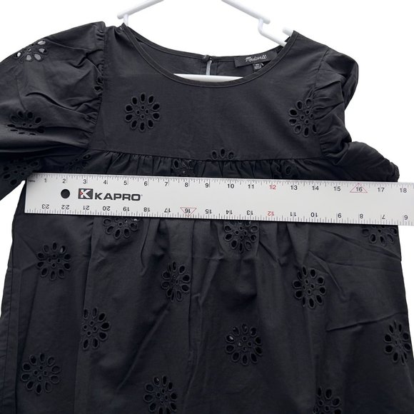 NEW MADEWELL Black Cotton Daisy Eyelet Flutter-Sleeve Yoke Top Size XS NWT 0037 - Picture 8 of 10
